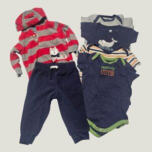 Baby Boys Clothing Lot (1 Pants Set and 4 Bodysuits) 6-9 Mos Cotton, Fleece
